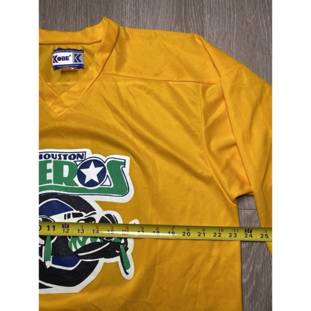 Vintage 90's Kobe Houston Aeros #19 Yellow Hockey Jersey IHL Rare Men Size SMALL - Picture 4 of 8